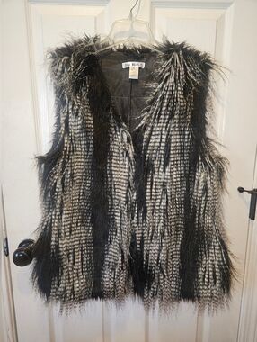 Say What? Black and White Faux Fur Patterned Vest